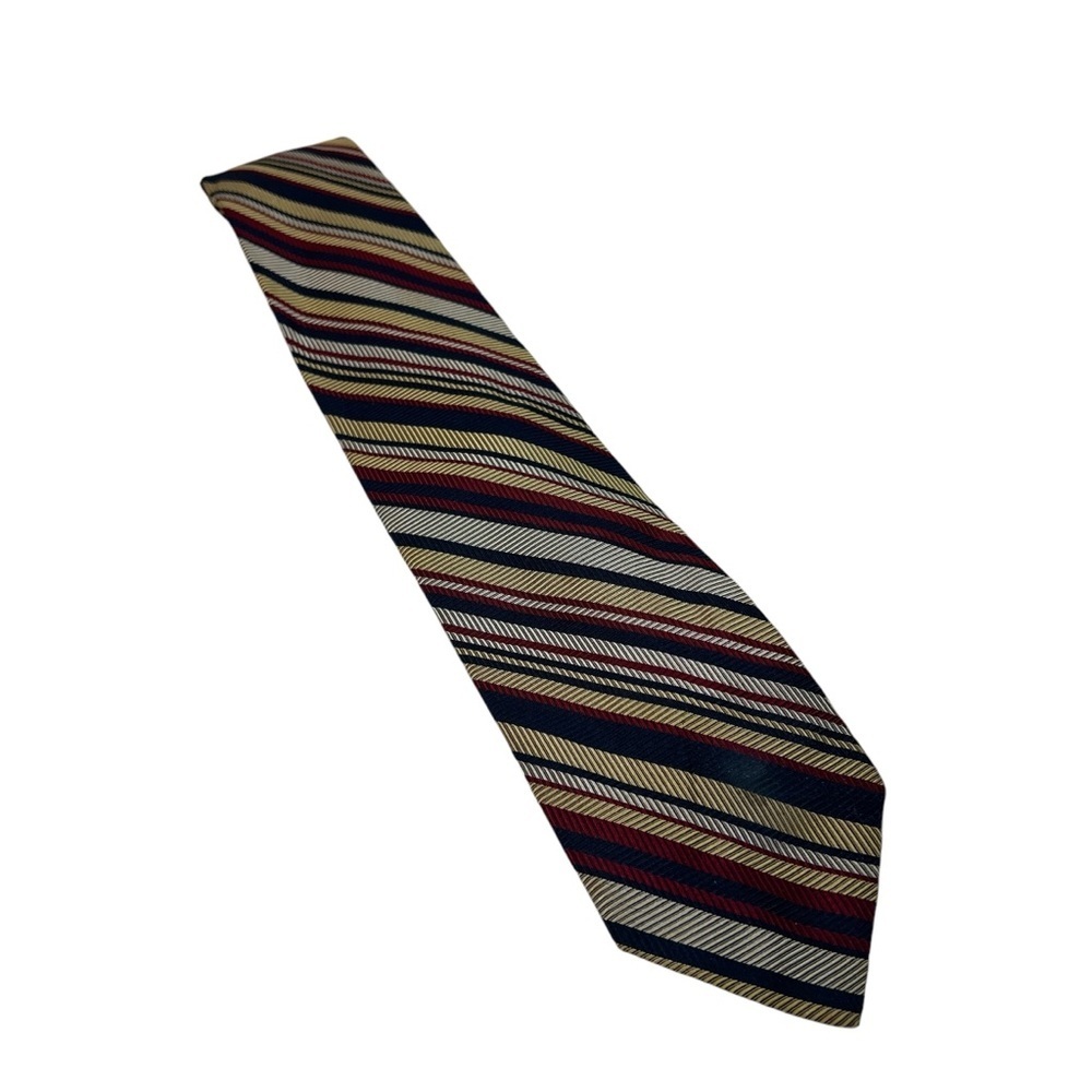 Vintage Christian Dior Red Gold Blue Stripe 100% Silk Tie